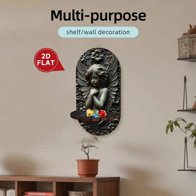 Of a Vintage Decorative Angel Candle Holder And Wall Shelf That Serves As a Dual-Purpose Display And Candle Stand, Featuring