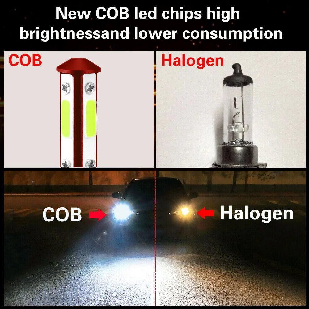 4X 4-Sides H7+H7 Combo LED Headlight Bulb Kit 8000K Blue Hi&Lo Beam 30000LM