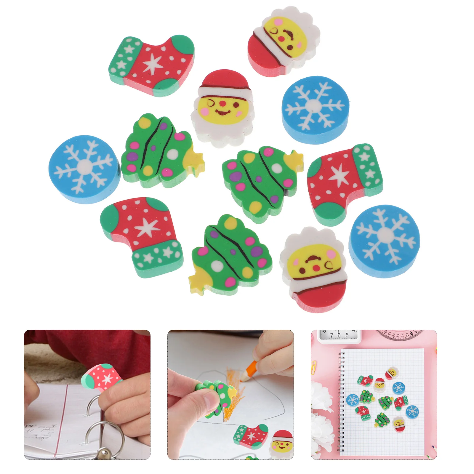 

3 Boxes Christmas Stationery Rubber Child Eraser Gifts Presents Pencil Erasers Novelty