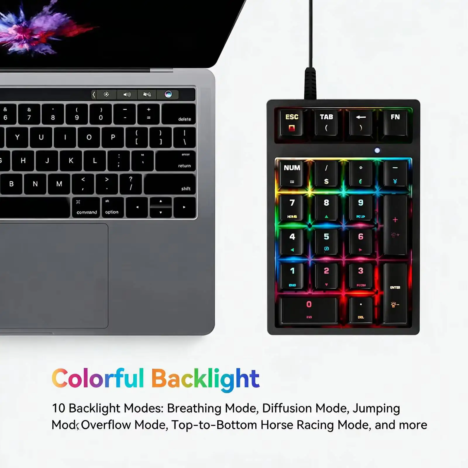 Colorful Backlight True Mechanical Numpad Blue Switch USB  Plug and Play for PC Laptop Desktop Financial Accounting Office Use