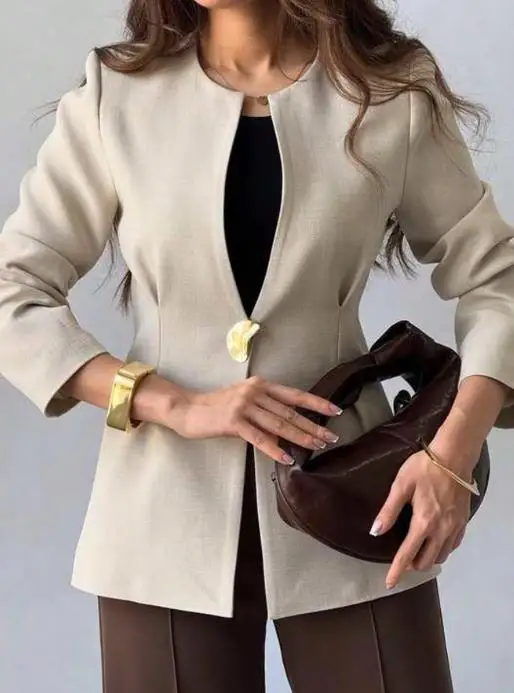 Women's Solid Color Long Sleeved Jacket 2025 Autumn Winter Leisure Vacation Fashionable Outerwear for Ladies