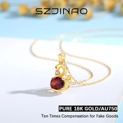 Original Design Swan Pendant 100% 18K Gold Necklaces Natural Garnet Anniversary Party Gift for Women Trendy Jewelry