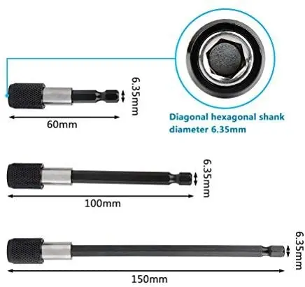 3 Chiếc 1/4 Inch Chuôi Lục Giác Nhanh Chóng Thay Đổi Mũi Mở Rộng Giá Đỡ Từ Ổ Cắm Tua Vít 2.5 "4" 6 "Nối Dài Chuck Adapter