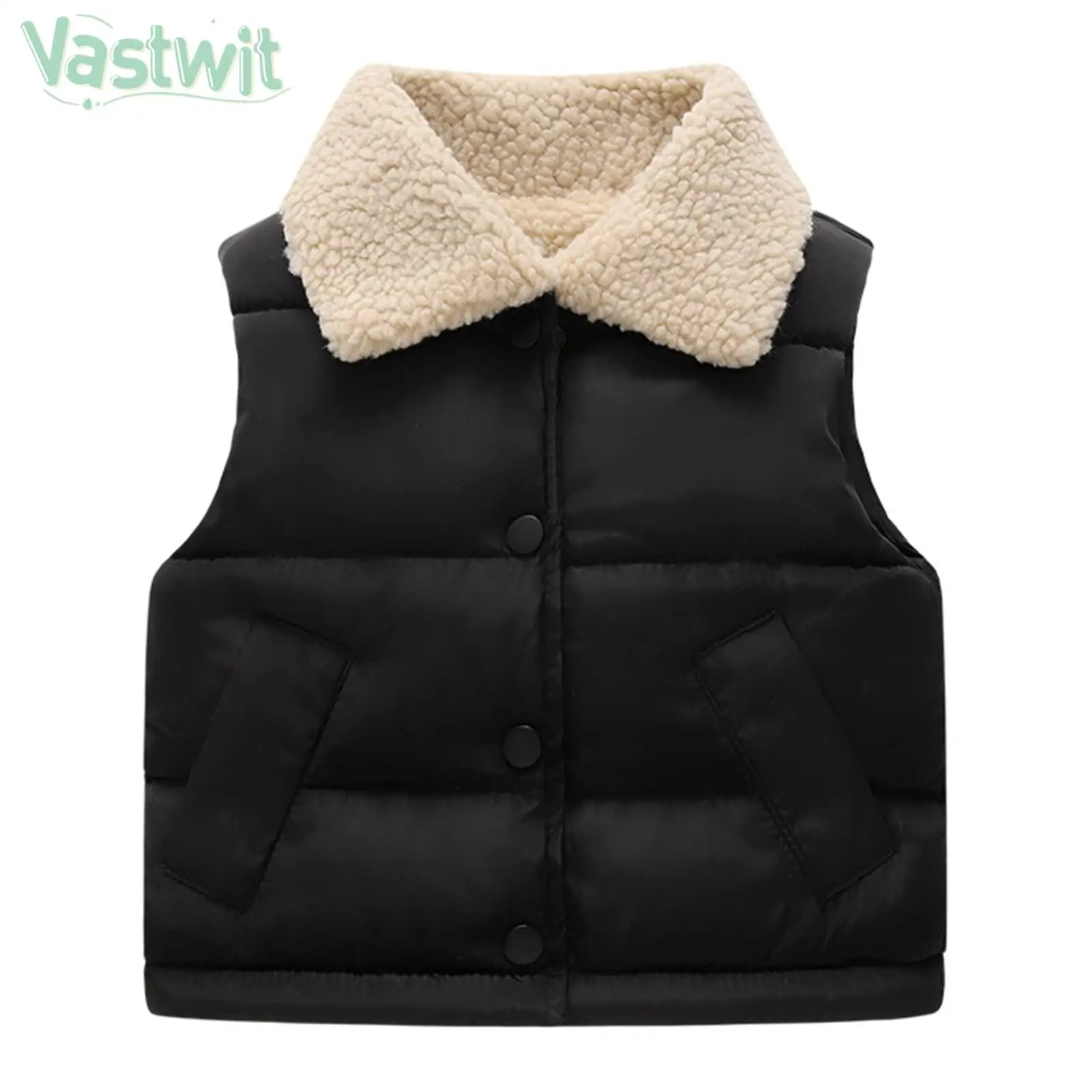 Child Boys Girls Winter Casual Warmer Vest Outerwear Sleeveless Turndown Collar Fleece Plush Thicken Waistcoat Coat Loungewear