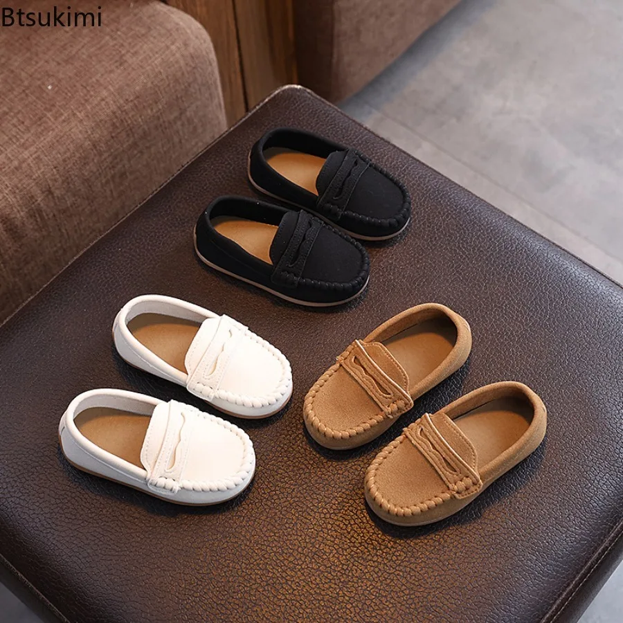 Boys Moccasins Shoes Fashion Solid Color Kids School Causal Shoes Breathable Non-slip Children Slip-on Flats Loafers Size 21-30