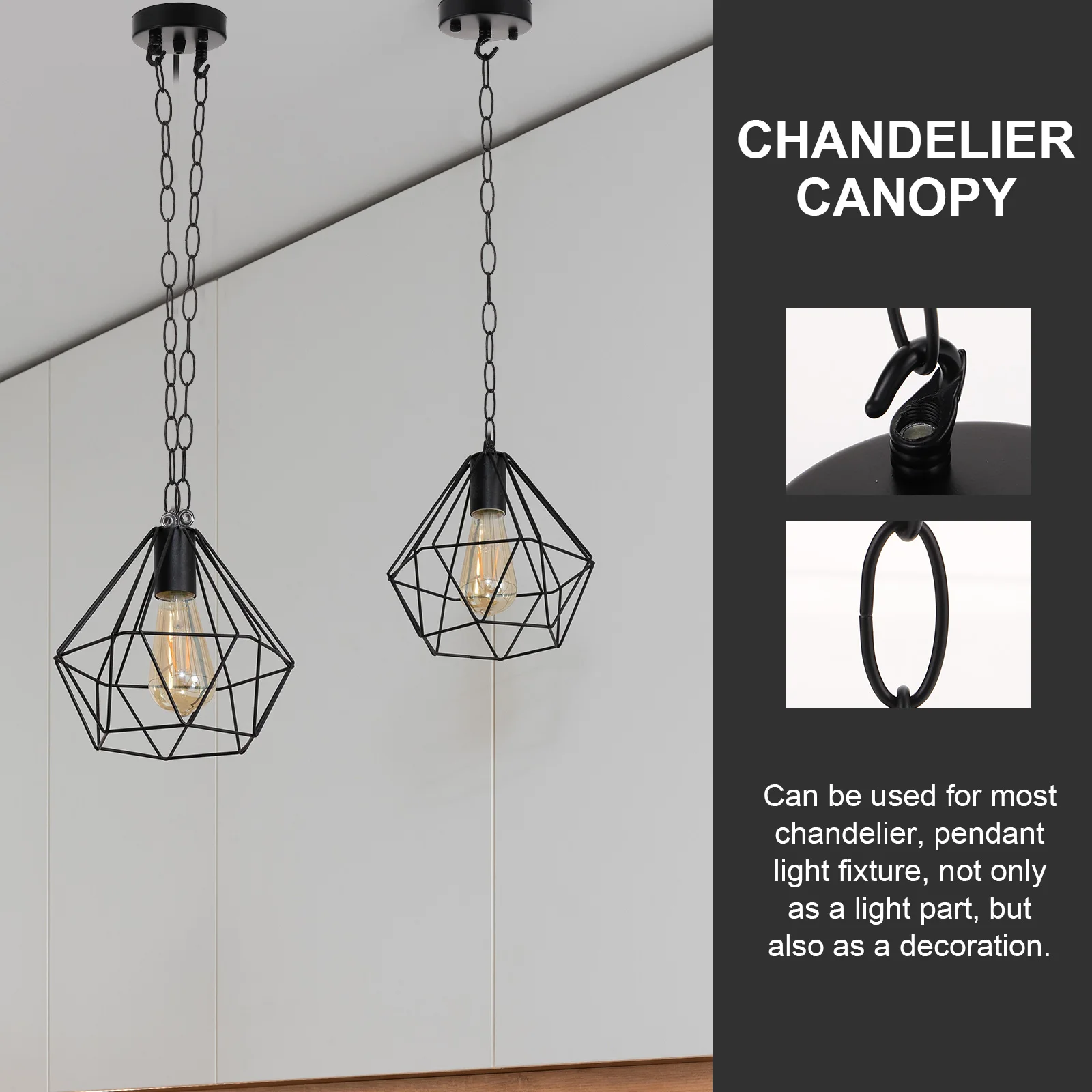 

12cm Ceiling Plate 3x 50cm Chains Iron Ch Mounting Bracket Pendant Light Cover Canopy Rust Resistant Hanging Kit Lamp