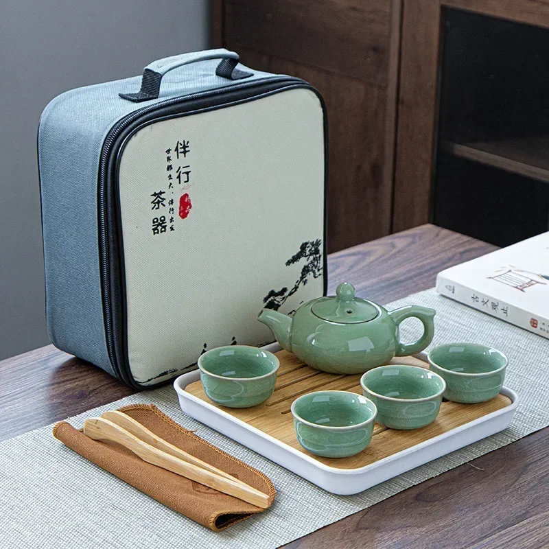 Portable 1   Pot   4  Cup Travel Tea Set with Convenient Square   Shaped Bag