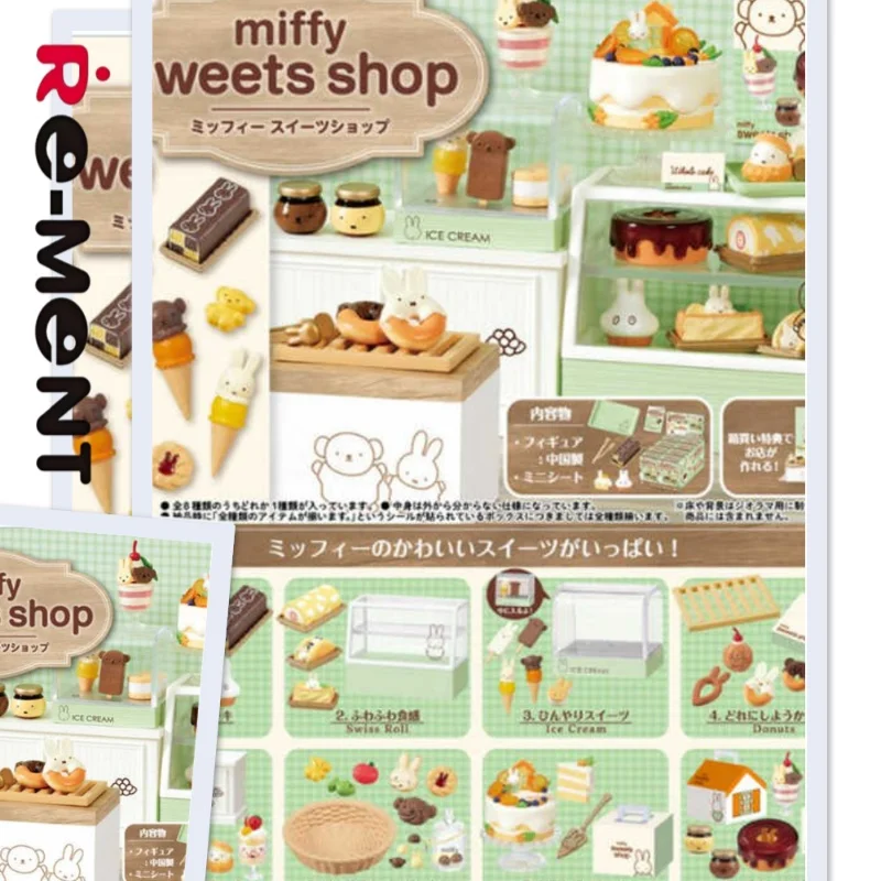 Re-Ment Miffy Królik - Miniaturowy Domek do Zabawy z Cukiernią i Słodyczami, Kolekcjonerska Figurka, Model, Blind Box dla Fanów