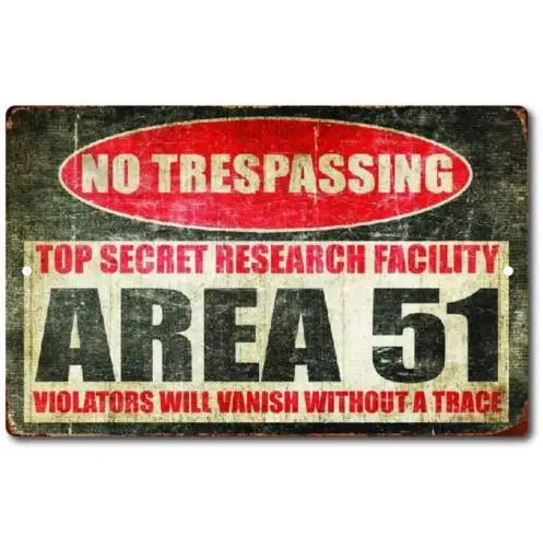 Metal Area 51 Sign Tin Retro Warning Vintage Wall Decor Trespassing Plate Signs-Aluminum