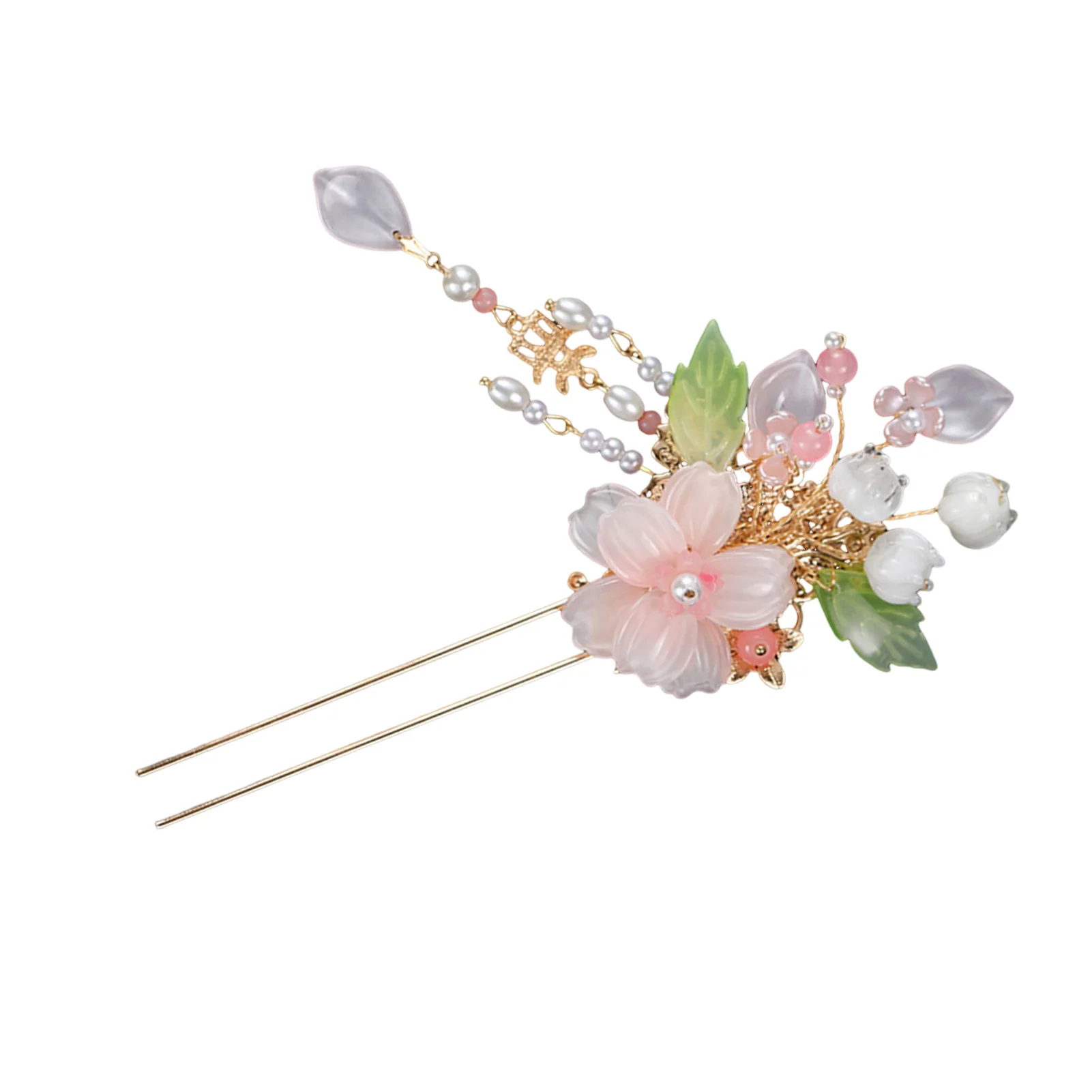 Elegante rosa Blume Haarnadeln Retro chinesischen Stil U-förmige Haarstäbchen Gabeln Perlen Anhänger Haarspangen Frauen Hochsteckfrisur Haarschmuck – Detail 7