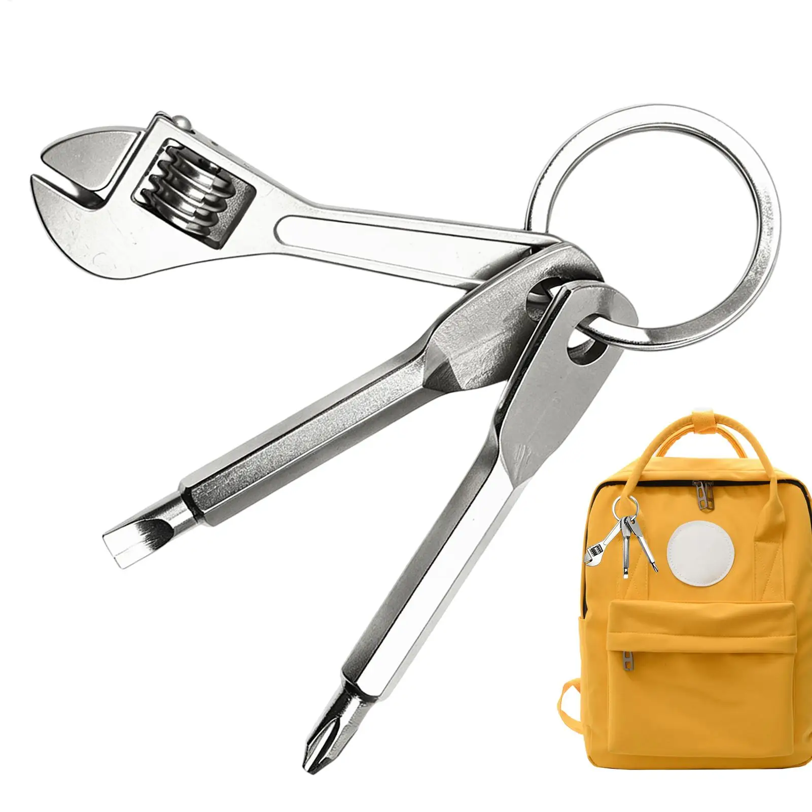 Keychain Screwdriver Stainless Steel Compact Repair Tool Kit with Wrench Mini Tool Keychain for Small Projects Furniture Car