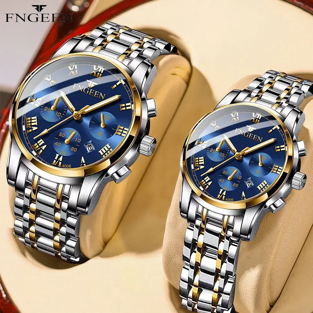 BINBOND 2pcs/Set Couple Watches Fashion Roman Scale Dial Men Ladies Quartz Watch Waterproof Stainless Steel Watch Valentine Gift