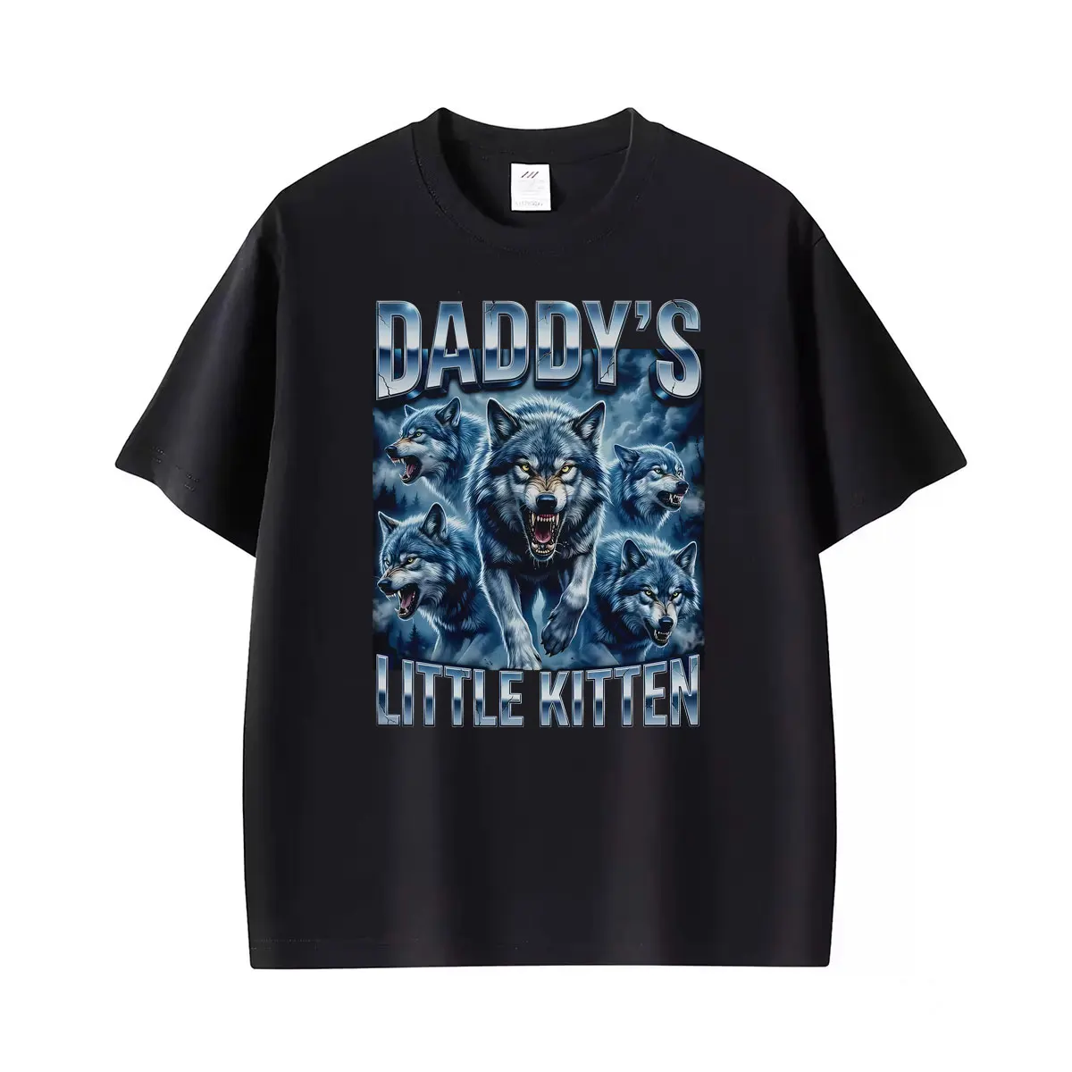 Daddys Little Kitten Wolf Funny Gothic Meme Graphic T Shirt Unisex Vintage T Shirts Women Casual Tops T-shirt Streetwear