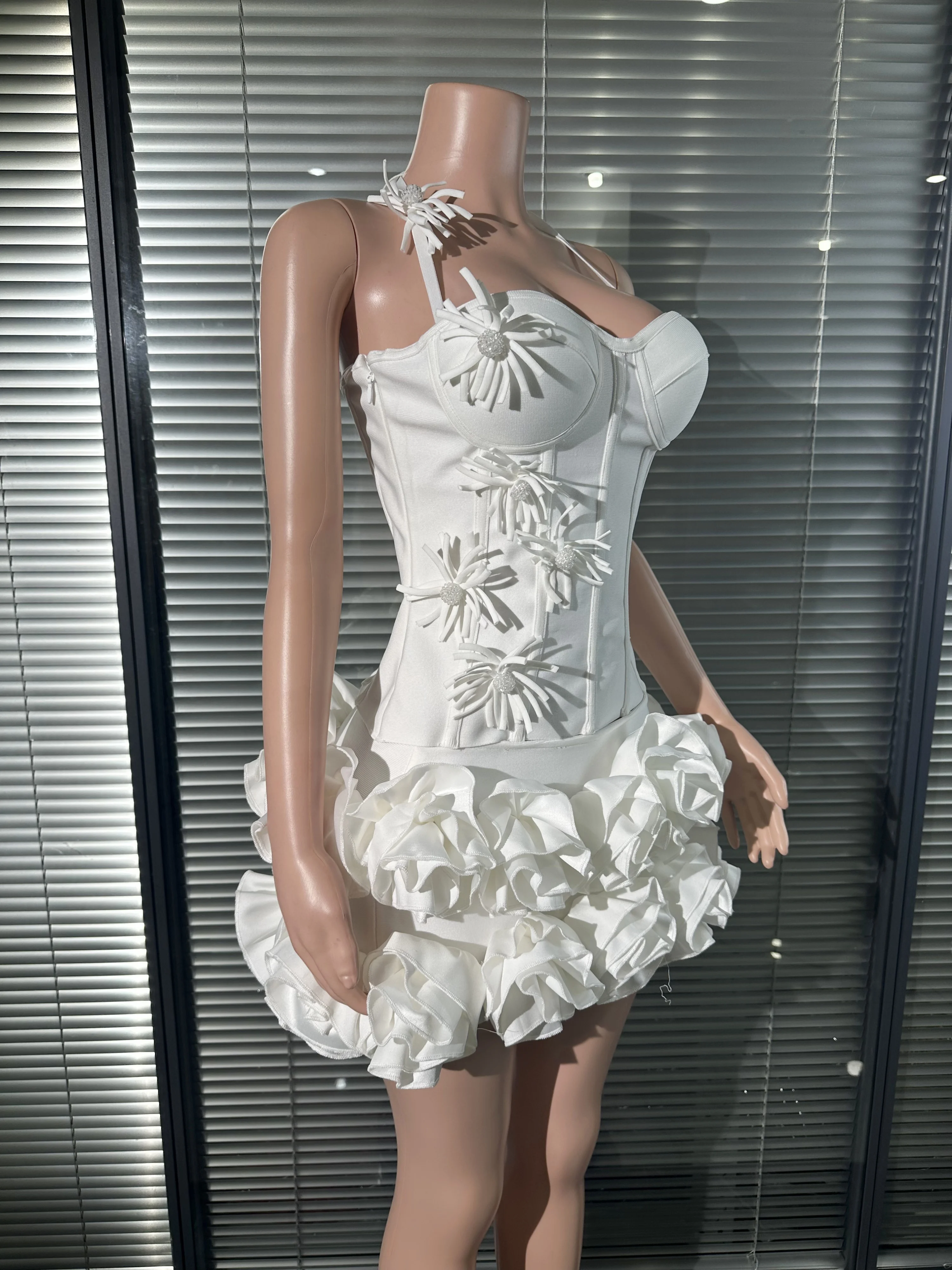 Vrouwen sexy strapless florlas 2-delige bodycon mini-bandagejurk nachtclub feest bruiloft zeemeermin outfit