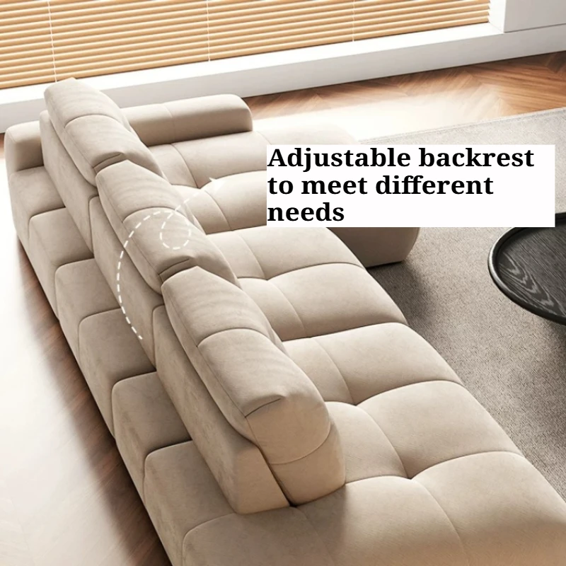 Adjustable Backrest Sofa Straight Row Minimalist Living Room Large Sectional Sofa Sponge Wooden Cloth Apartment Home Furniture