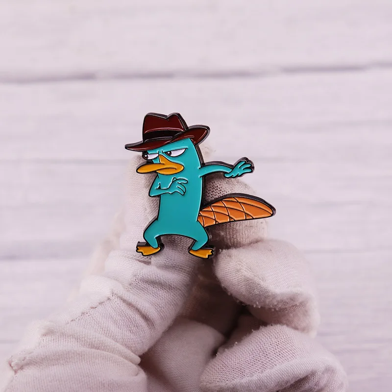 Disney Phineas and Ferb Enamel Pins Cute Perry the Platypus Bag Brooch Cartoon Badges Lapel Pin Jewelry Gift for Kids Friends