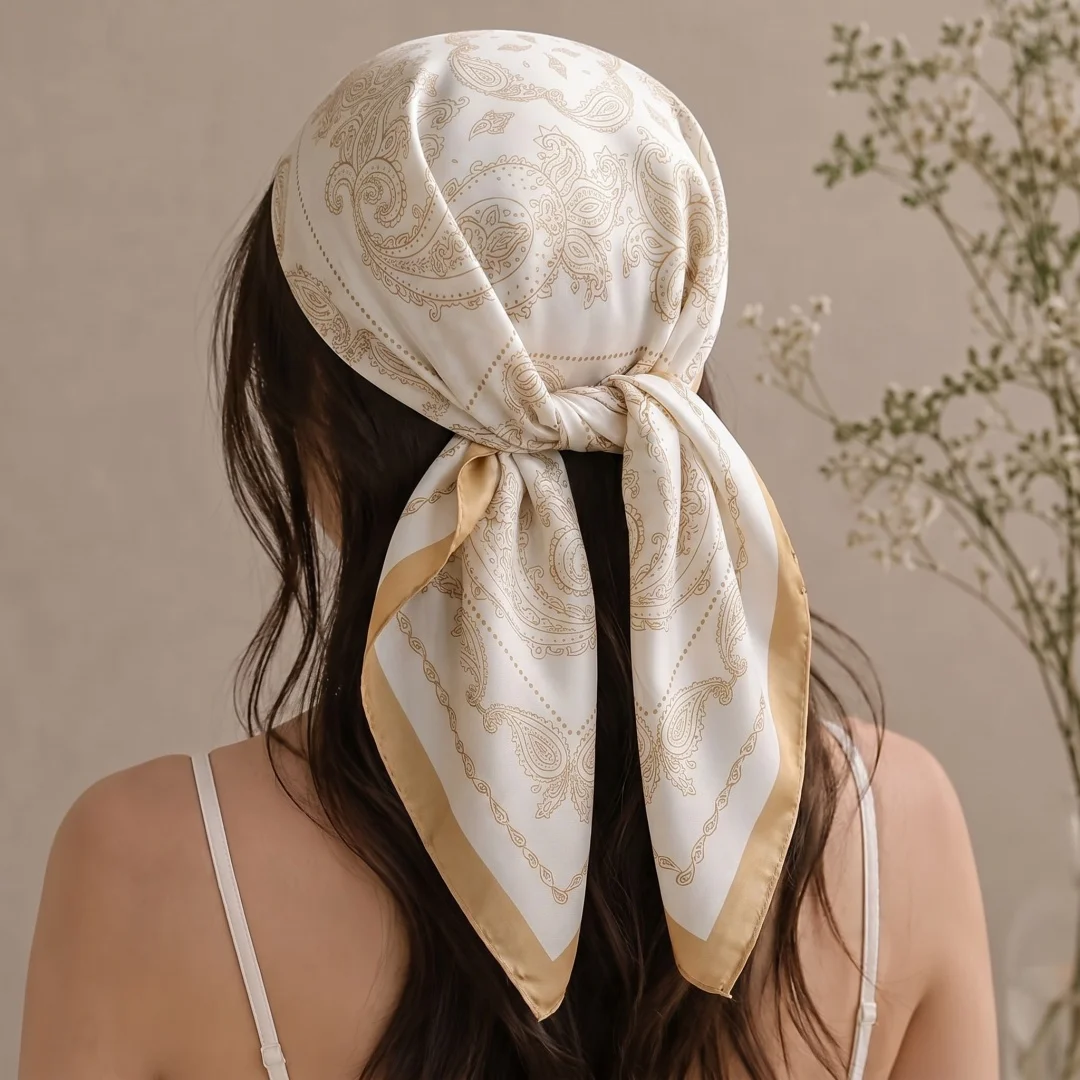 Scarf Square Hijab Bandana Headscarf Handkerchief Silk Scarves Woman Print Windproof Turban Headband All Season Accessory
