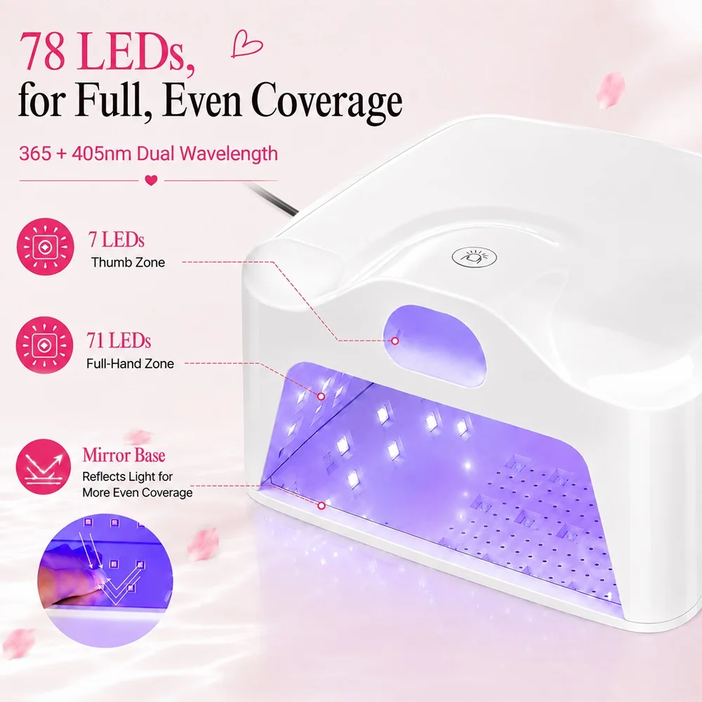 Handheld Design Dual Nail Lamp 71+7 Beads Nail Dryer Full Hand Single Toe Thumb Gel Nail Curing Lamp Low Heat Fast Drying Light
