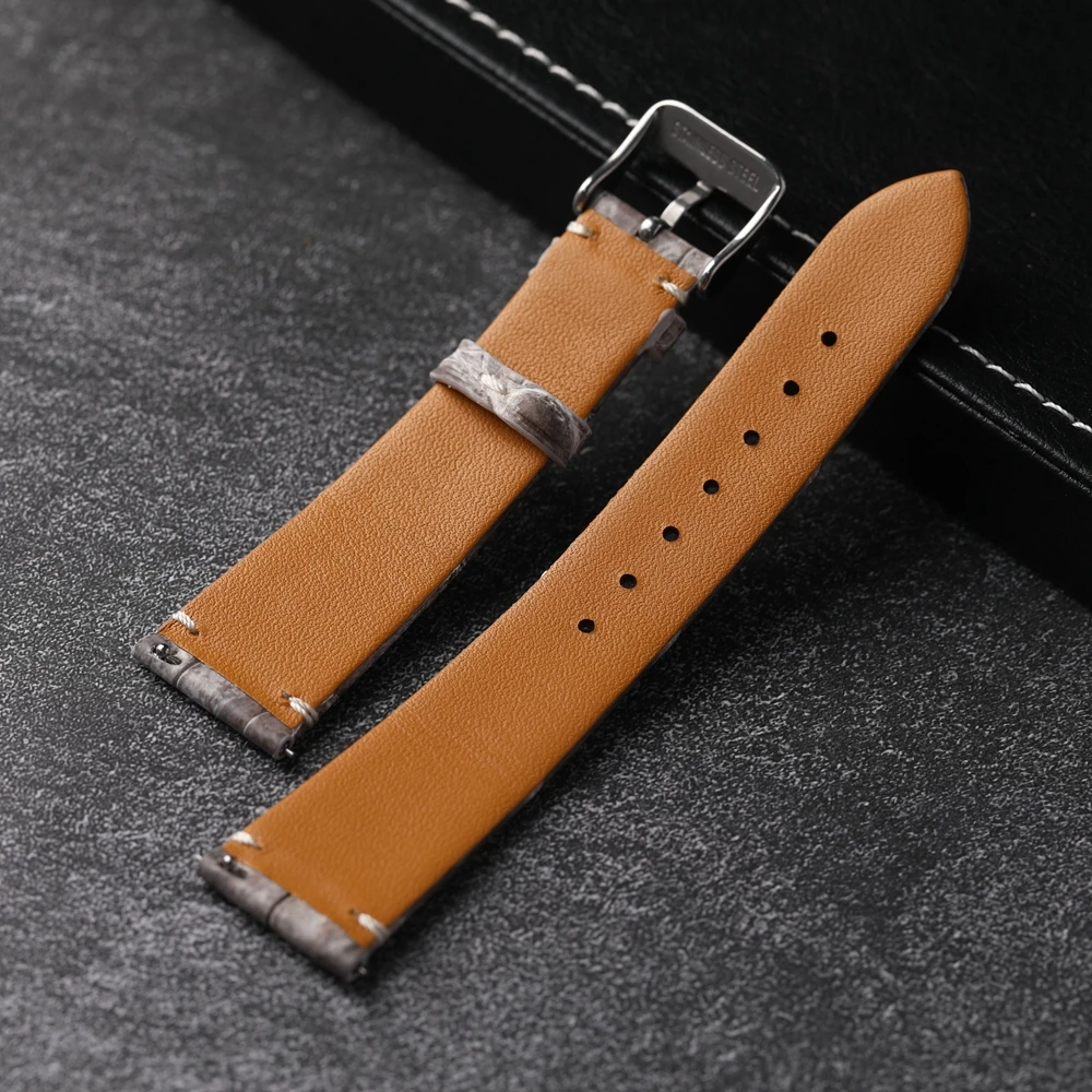 High-End American Alligator Leather Strap 20MM*16MM Vintage Leather Ultra-Thin Quick Release Watchband Gray Vintage Men Bracele