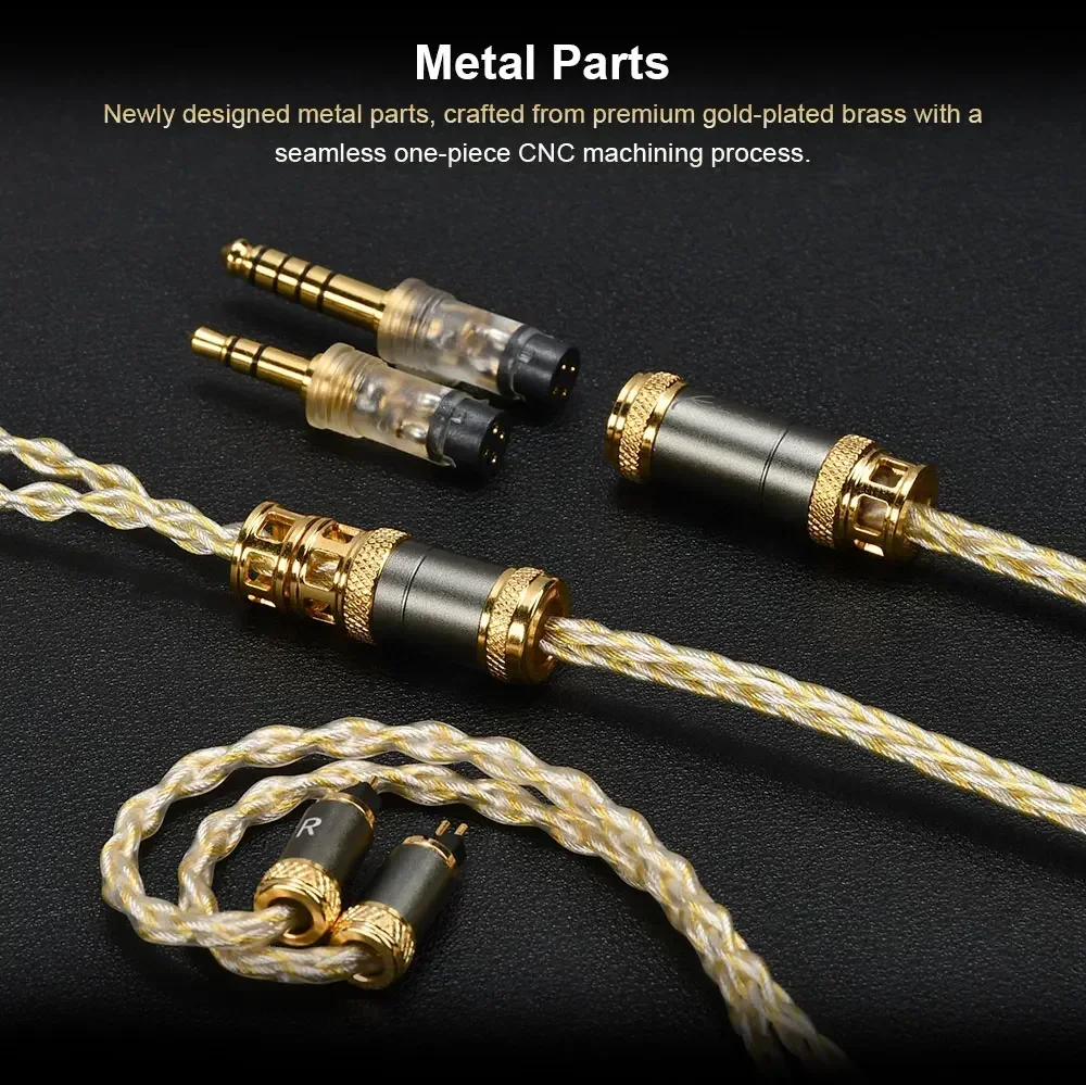 Kinera MIA Earphone Cable With 3.5mm 4.4mm Interchangeable Plugs 0.78 2pin/MMCX IEMs 6N Single Crystal Copper Silver-Plated