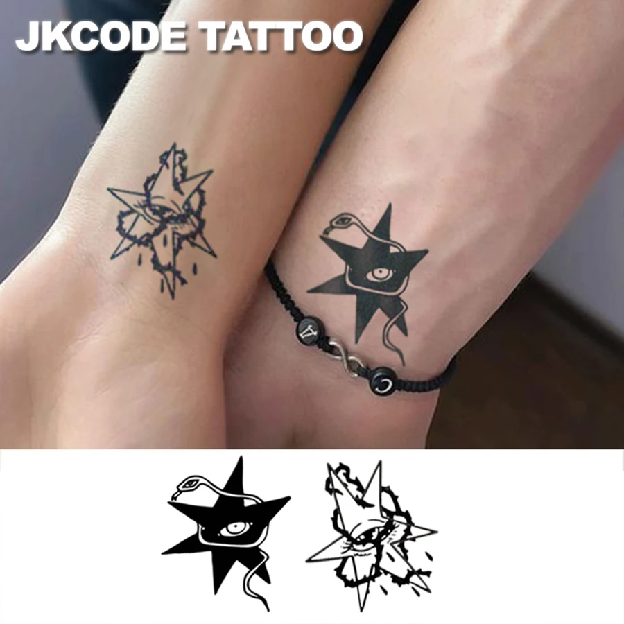 Herbal Tattoo Stickers with Quirky and Cute Black and White Hexagonal Star and Snake Patterns, Couple Tattoos for Valentine's Day, Men's and Women's Styles, for Hands, Neck, Legs, and Ankles, Long-Lasting Waterproof Tattoo That Lasts 15 Days