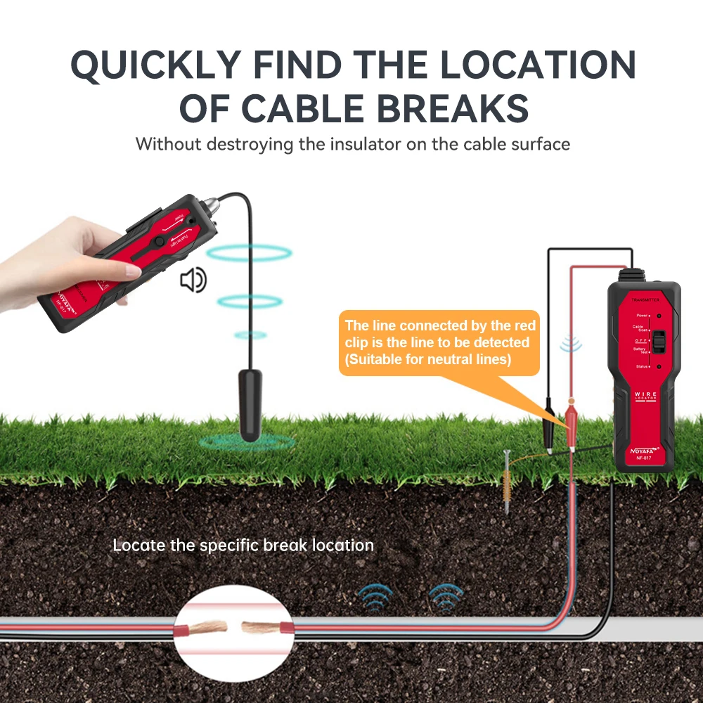 Imagem -02 - Noyafa-localizador de Cabos Subterrâneos Nf817 Visual Falha Wire Tracer Anti-interferência Cabo Tester Finder Cabo Profissional