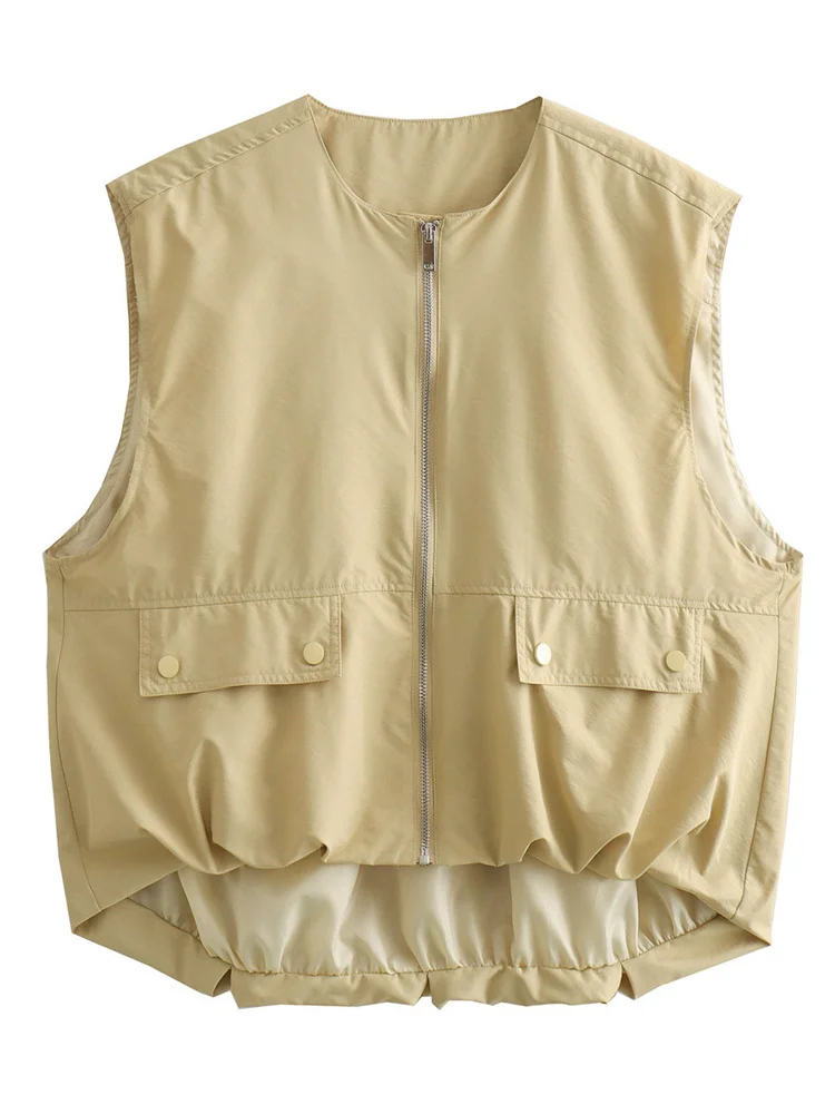 Tossy Fashion Loose Women's Vestidos Coat Sleeveless Zipper Pocket Patchwork Loose Commute Vest Jackets Female Outwear Vestidos