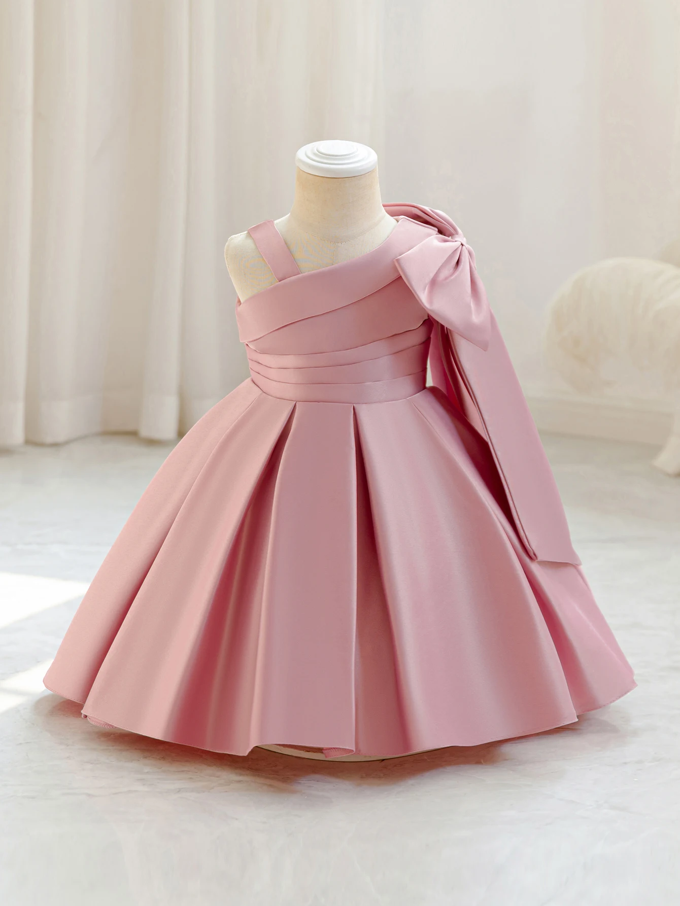 Kinderkleid zum 1. Geburtstag mit Schleife, Prinzessinnenrock, Mädchen-Blumenmädchenkleid, Hochwertiges Gewebtes Kleid, Zurück-zur-Schule-Saison