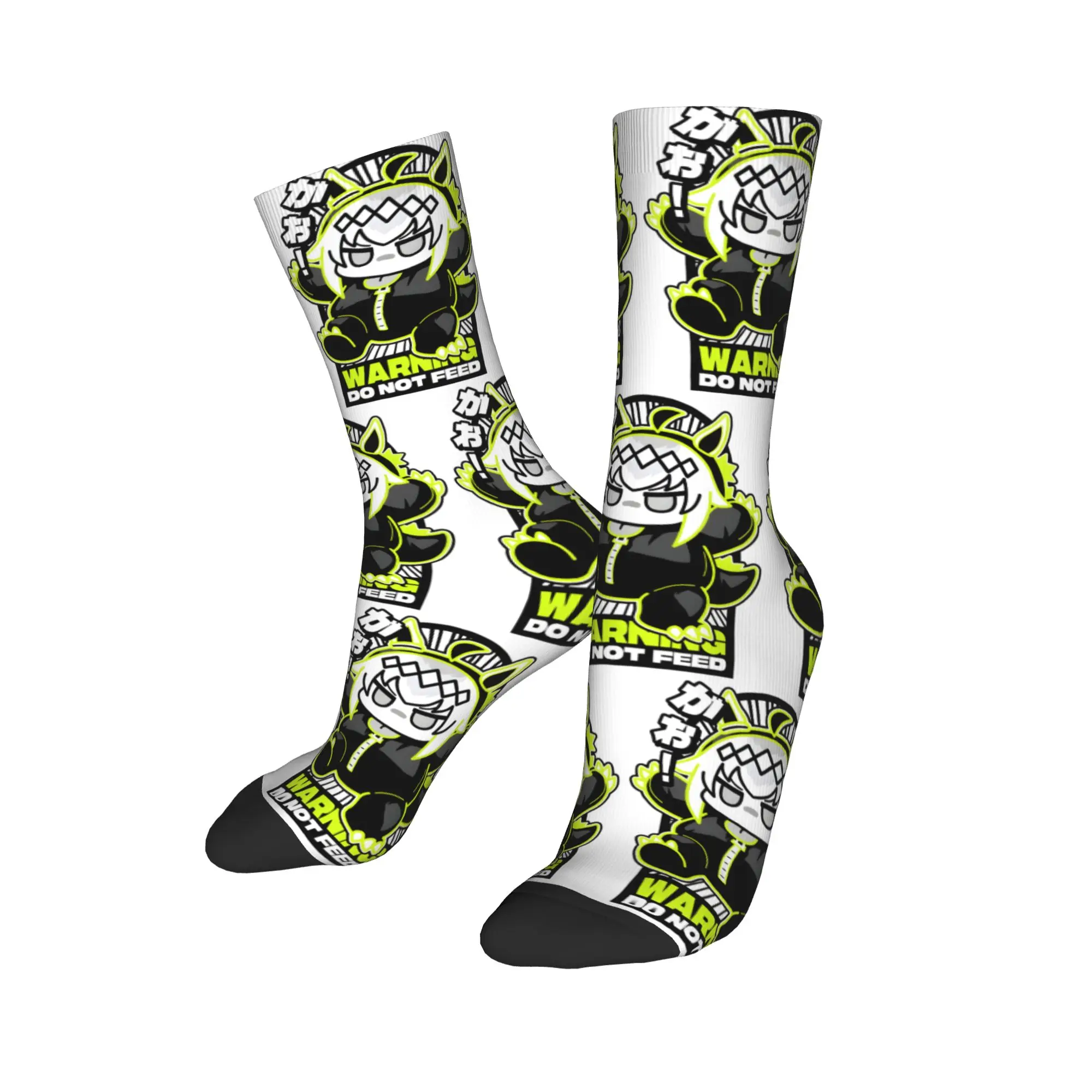 Oguri Cap Ogurizilla WARNING Chibi Fanmade Socks Men Women Funny UmaMusume Socks Harajuku Summer Autumn Middle Tube Socks Gifts