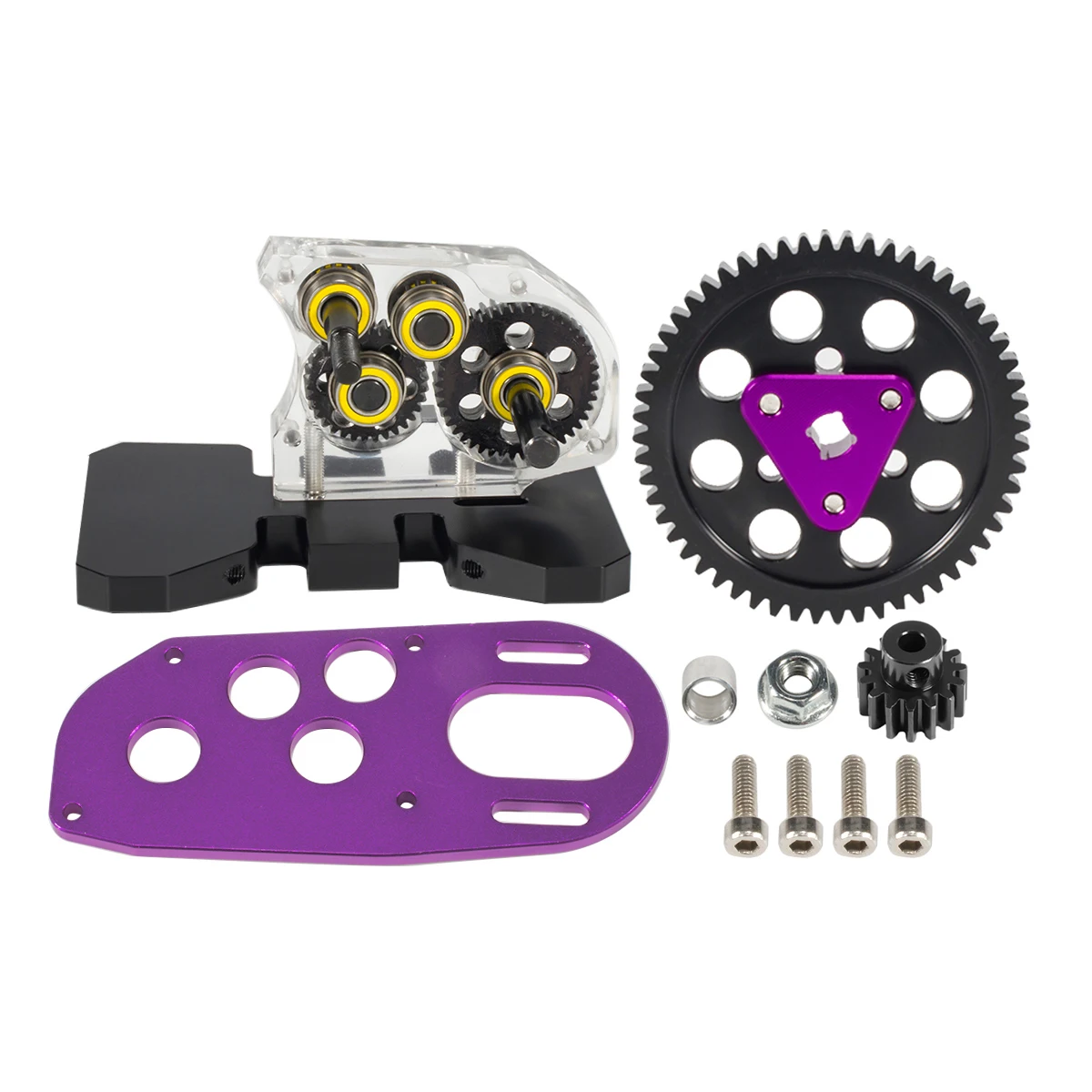 Aluminum Carbon Fiber Motor Transmission 30% Overdrive Gearbox Set with 15T Motor Gear for 1/10 Axial SCX10 II RC Crawler Cars