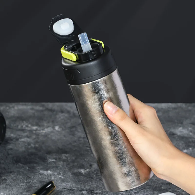 460ml Pure Titanium Thermos Cup With Straw And Handle,Double-layer Vacuum Flasks,Antibacterial Drinkware,Outdoor Water Bottle