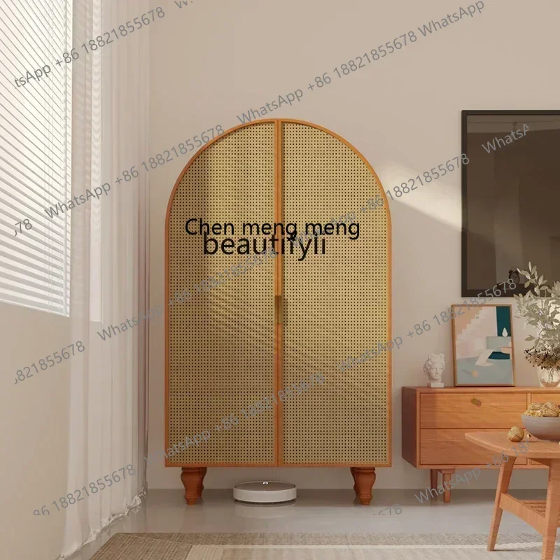 

X Nordic Solid Wood Wardrobe Living Room Side Cabinet Storage Wall Bedroom Simple Wardrobe Small Apartment Japanese Log Rattan