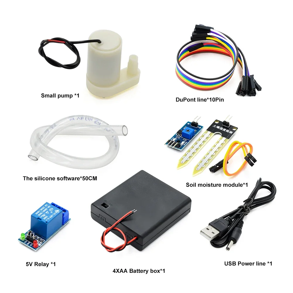 Automatic Irrigation Module DIY Kit Soil Moisture Detection Sensor Probe Automatic Water Pumping Kit with 50cm Hose for Arduino