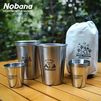Outdoor 304 Stainless Steel Cup Set Camping Cup 4/6/8PCS Camping Portable Water Cup Travel Coffee Cup Picnic Barbecue Beer Cup 1