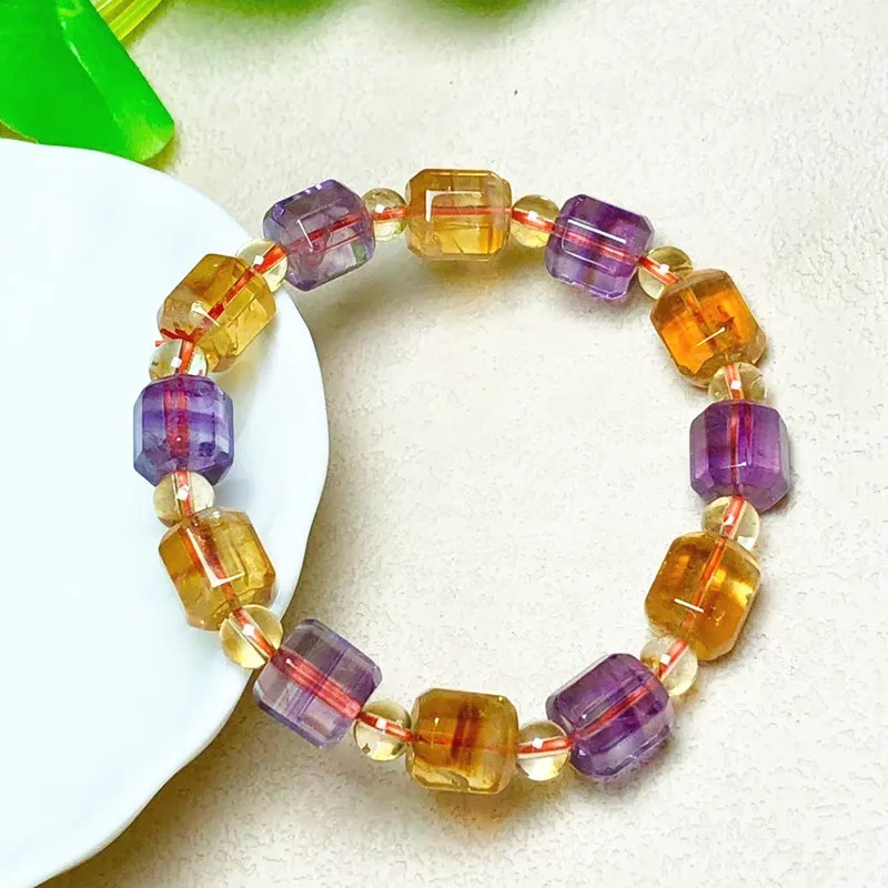 Natural Ametrine Yellow Purple Citrine Amethyst Quartz Bracelet Jewelry Women Men 10x9mm Stretch Crystal Bracelet AAAAA