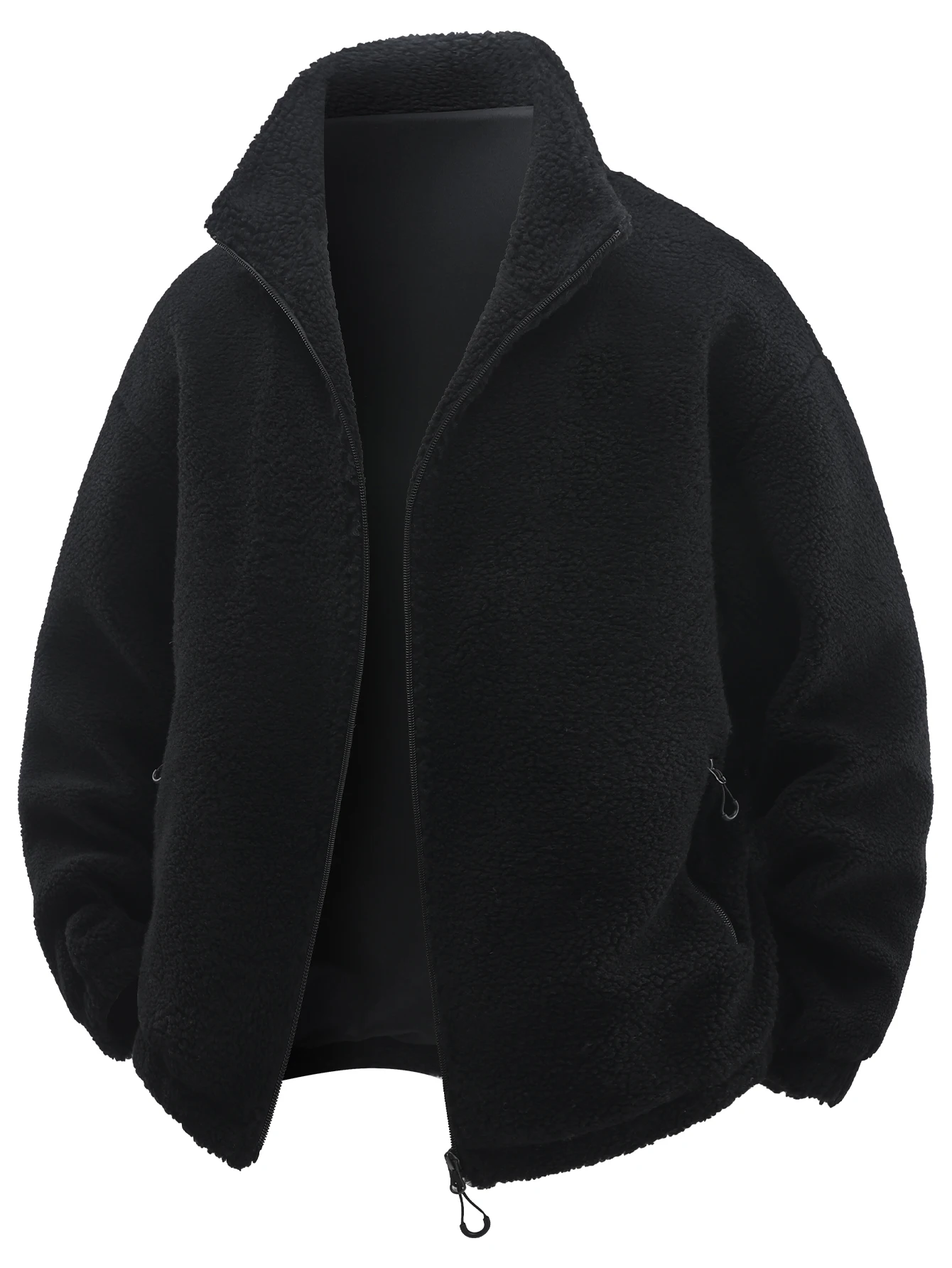 Autumn Winter Men Stand Collar Teddy Fleece Jacket, Zip Up Style, Side Zipper Pockets, Thick Sherpa Fabric, Loose Drop Shoulder Fit, Multi-color Available, Warm Casual Top For Outdoor & Daily Wear