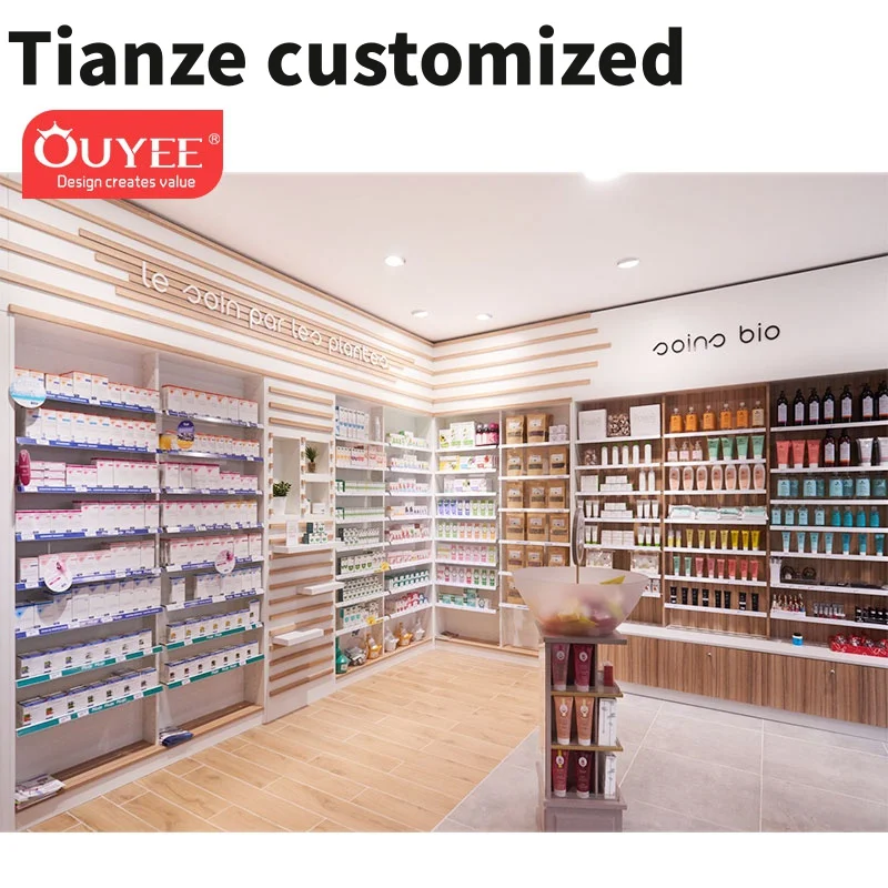 Customized-Wooden Pharmacy Shelves Decoration Medicine Shop Retail Pharmacy Shelving