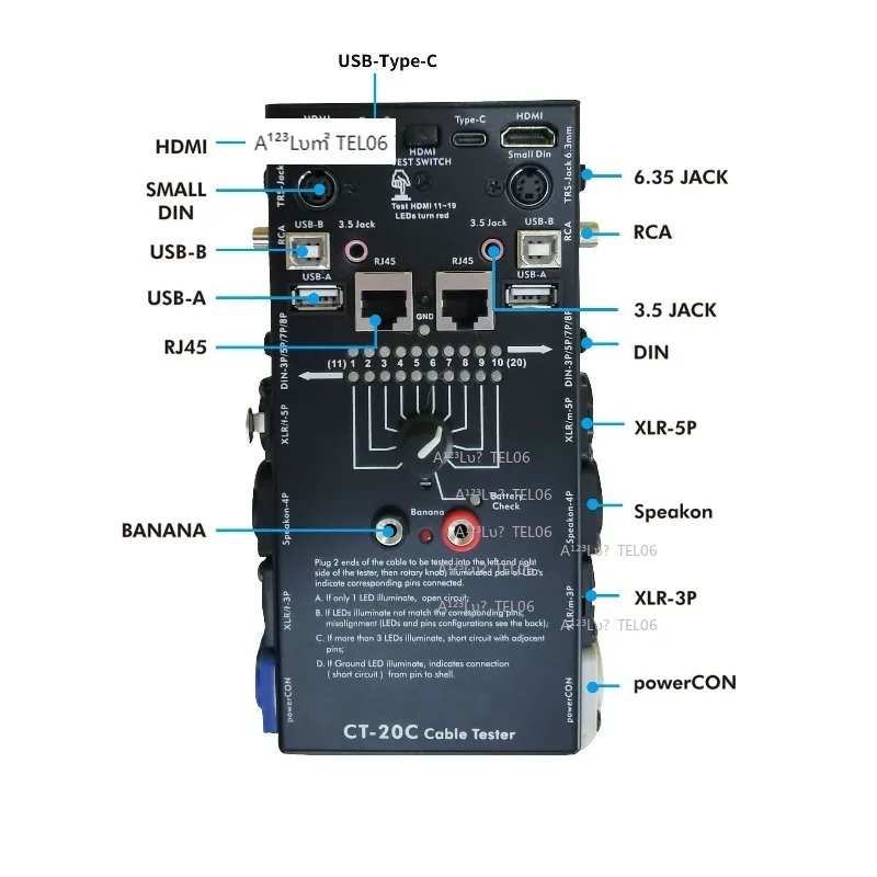 CT-20C Multi Function Audio Tester 16 in 1 Digital Display Network Cable Tracker HDMI Detector maszt flagowy