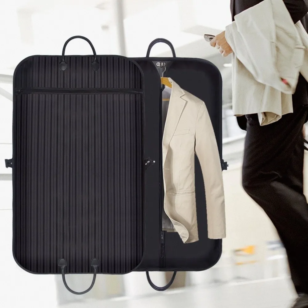

Thickened Garment Bag Oxford Cloth Carry Handles Dust Cover Zipper Closure Striped Design Suit Protection Case