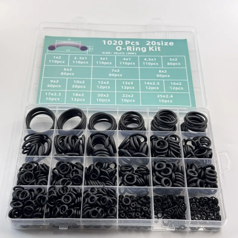 225/1020pcs Boxed Nitrile O-Ring Repair Kit Sealing Ring Set  Plumbing Gaskets Oil Resistant High Temperature Oring Kit