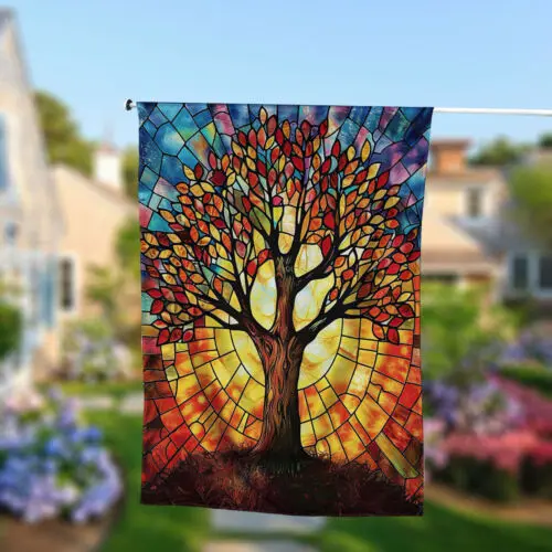 Happy Easter Day Flag,  Stained Glass Tree Of Life Fall Flag, Welcome Fall flag ZZU hhz
