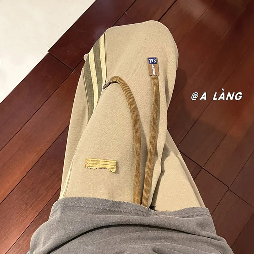 

Men's Autumn New Sle y Casual Pants Drapey Sweatpants Side Stripe Spor Loose Fit Low Waist Long Straight Leg Trousers