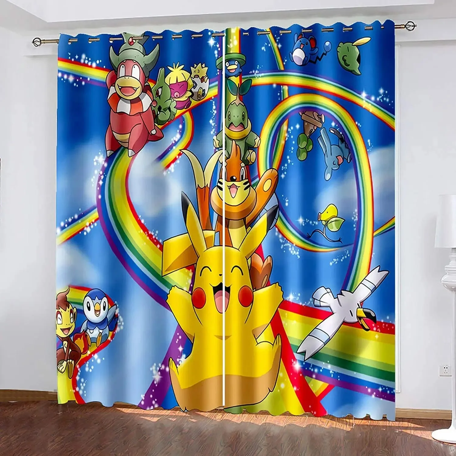 

Cartoon Pikachu blackout curtains, anime fashion prints, home living room bedroom decoration high shading 2pcs