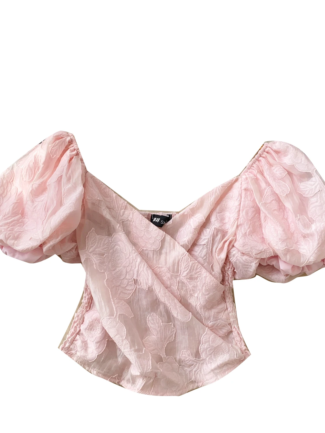 Doux doux croix v-ne bulle Sve ort irt femmes été lourd broderie coupe ajustée coréen Sle trajet Faion