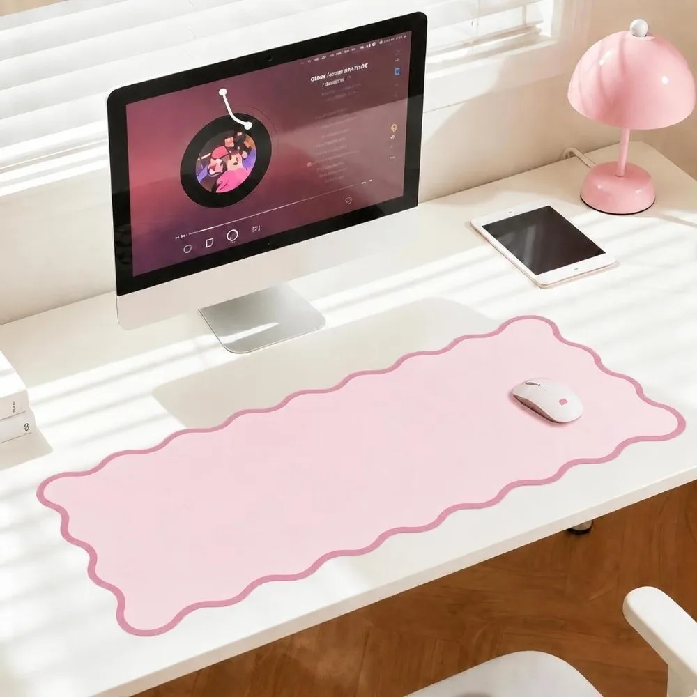 New 35x80cm Scalloped Desk Mat PU Waterproof Extra Large Mouse Pad Non Slip Cute Mouse Keyboard Pads for Workspaces