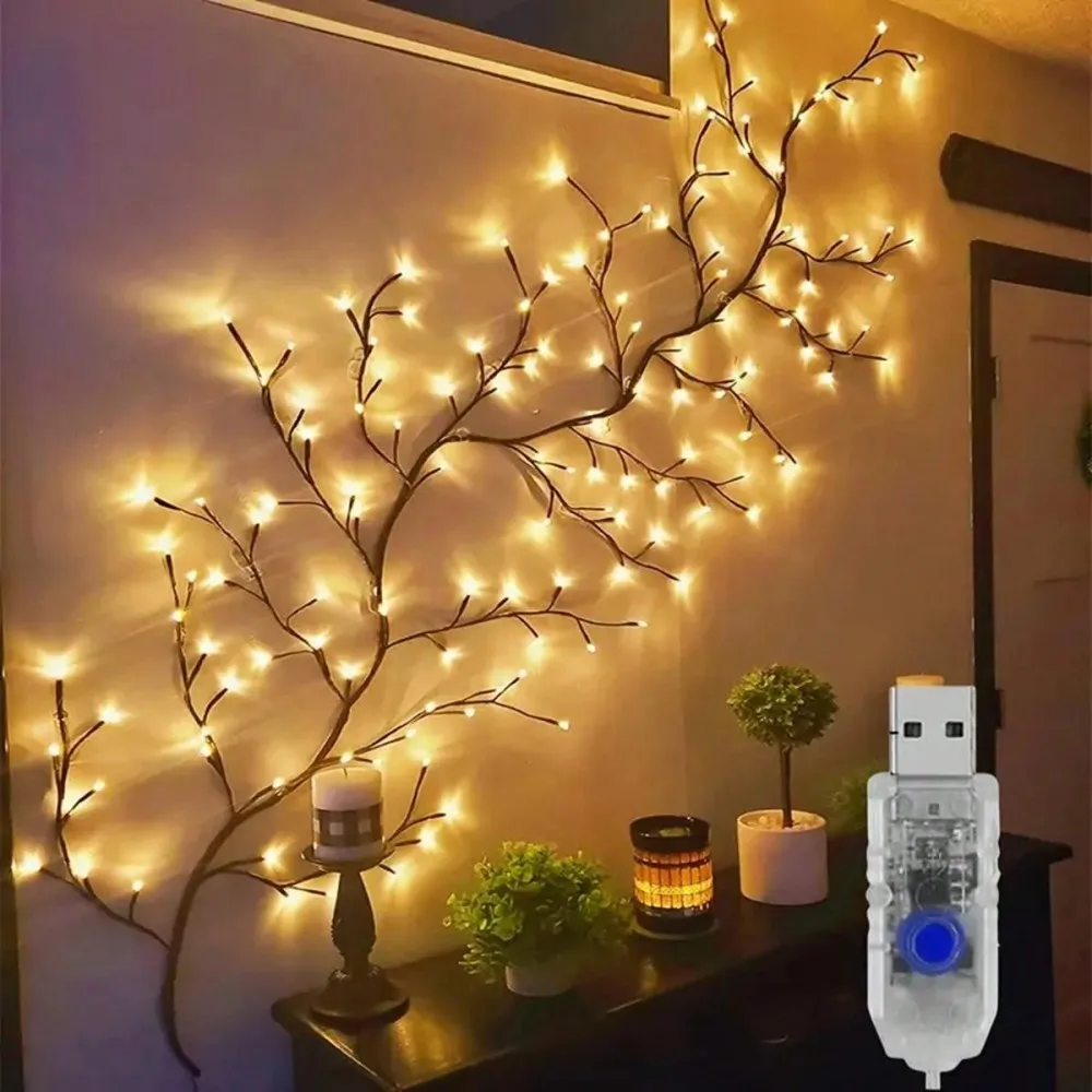 72/96/144LED USB Simulated Rattan Branch Light String, 8 Lighting Modes, Suitable For Room Wall And Home Decoration Lighting