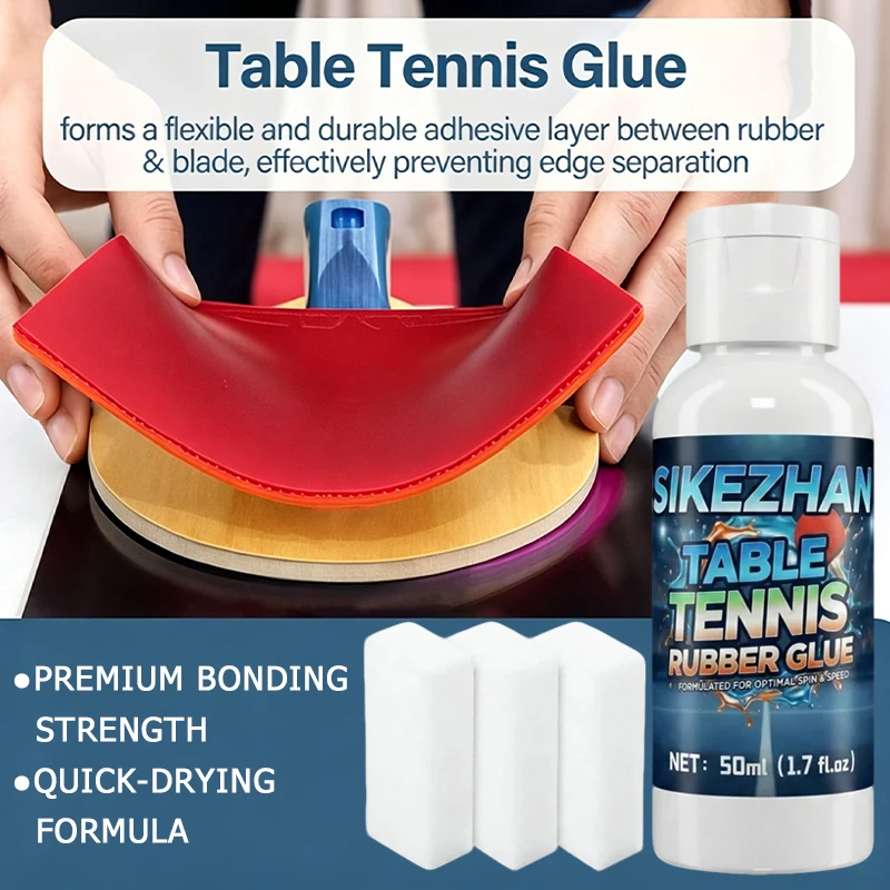 Professional Table Tennis Rubber Glue for Optimal Spin and Speed Ping Pong Racket Liquid Adhesive with 3 Sponges 50ml SIKEZHAN
