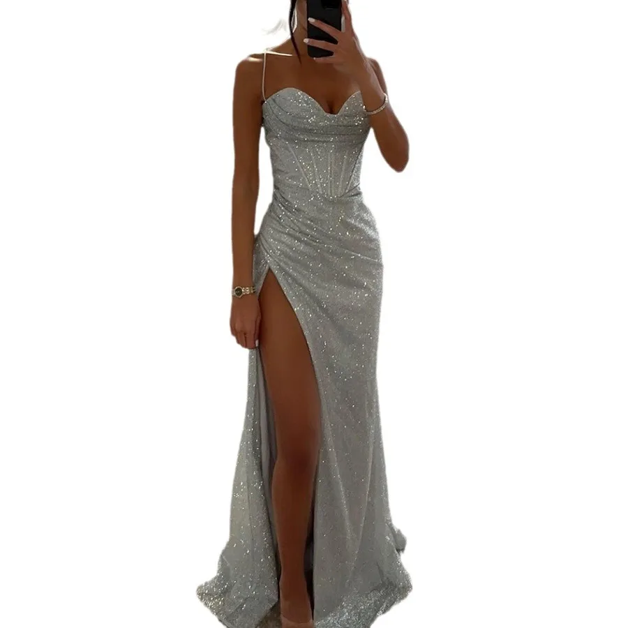 Abito da sera sexy da donna senza maniche Party Night Sling Abiti Slim Fit Elegante spacco fino al pavimento Abiti Skinny Prom Summer