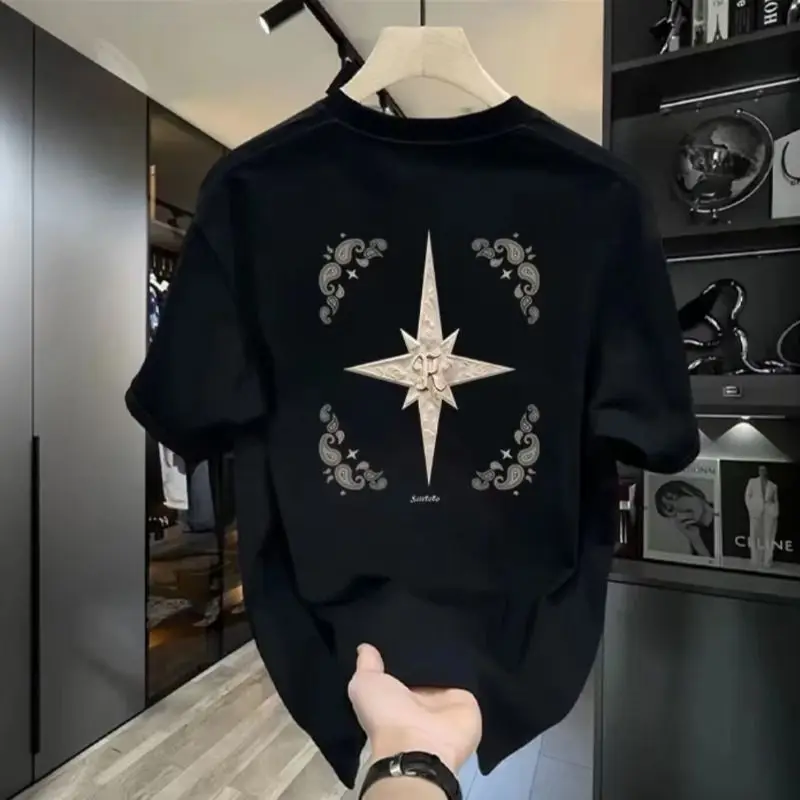 Short-sleeved T-shirt men's trendy brand summer round neck loose half-sleeved trendy simple printed top