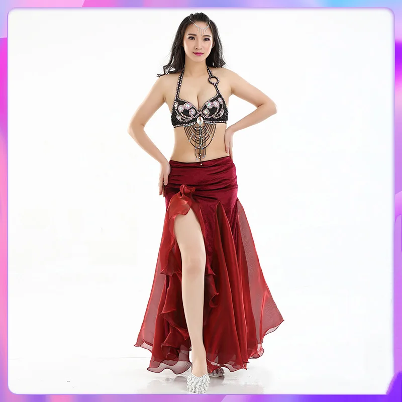 Belly Dancing Side Pulling Long Satin Skirt Lady Belly Dance Skirt Women Sexy Oriental Belly Dance dress Professional Dance wear